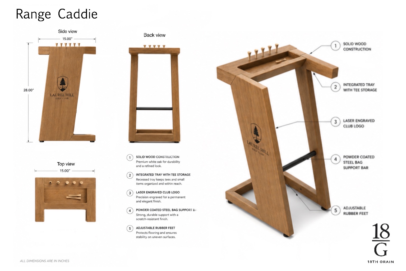 Example design concept for a wooden range caddie, shown as a rendering during the design stage.