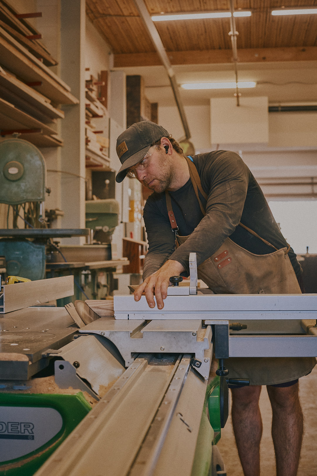 Benjamin McLaughlin at the table saw in the 18th Grain studio, Vancouver.